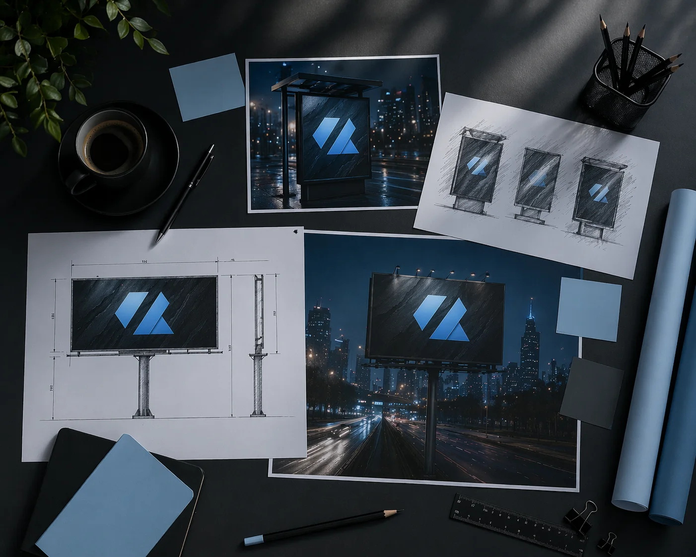 Açık hava ve baskı materyalleri planlaması, mesaj kurgusu ve alan düzeni görseli