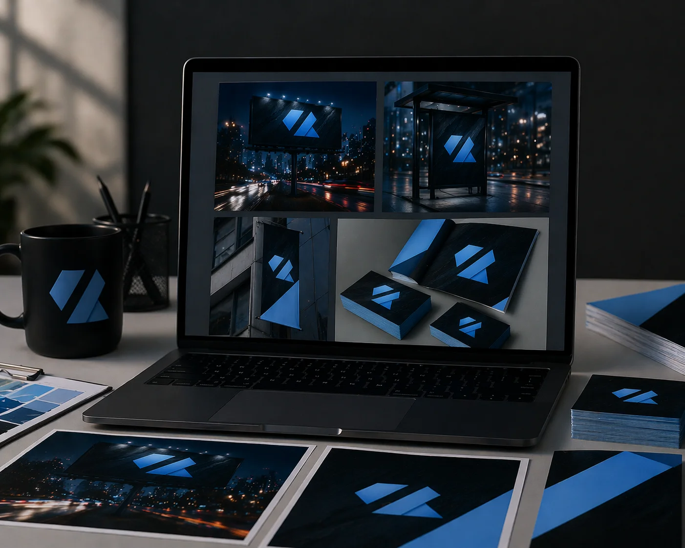 Açık hava ve baskı tasarım sunumu, baskı hazırlığı ve teslim süreci görseli