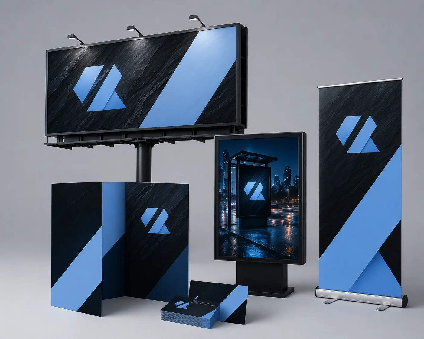 Billboard, afiş, branda ve baskı materyalleri için materyal bazlı uygulama uyarlamaları görseli