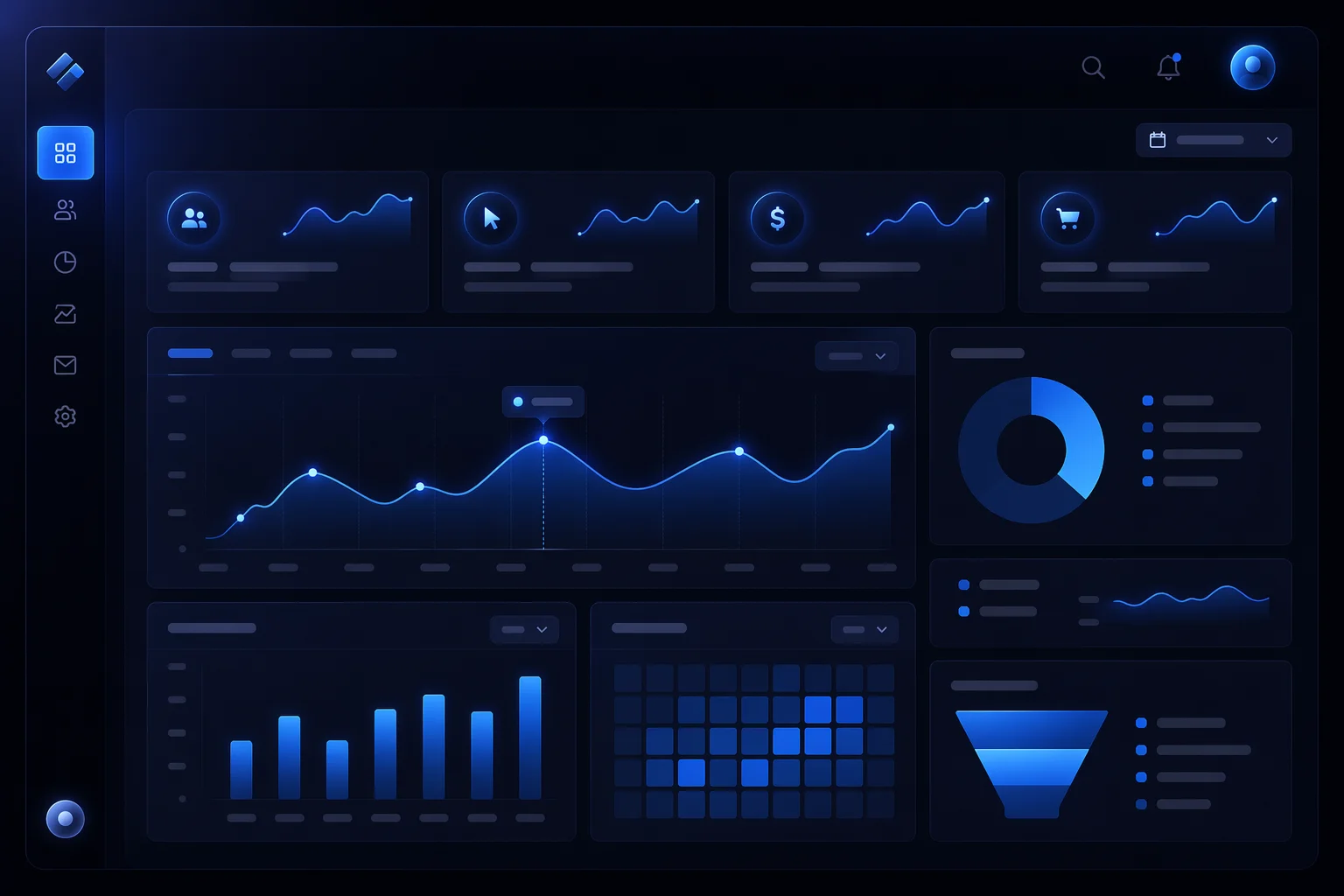 Dijital performans analizi ve raporlama için modern dashboard, veri grafikleri ve dönüşüm metrikleri görseli