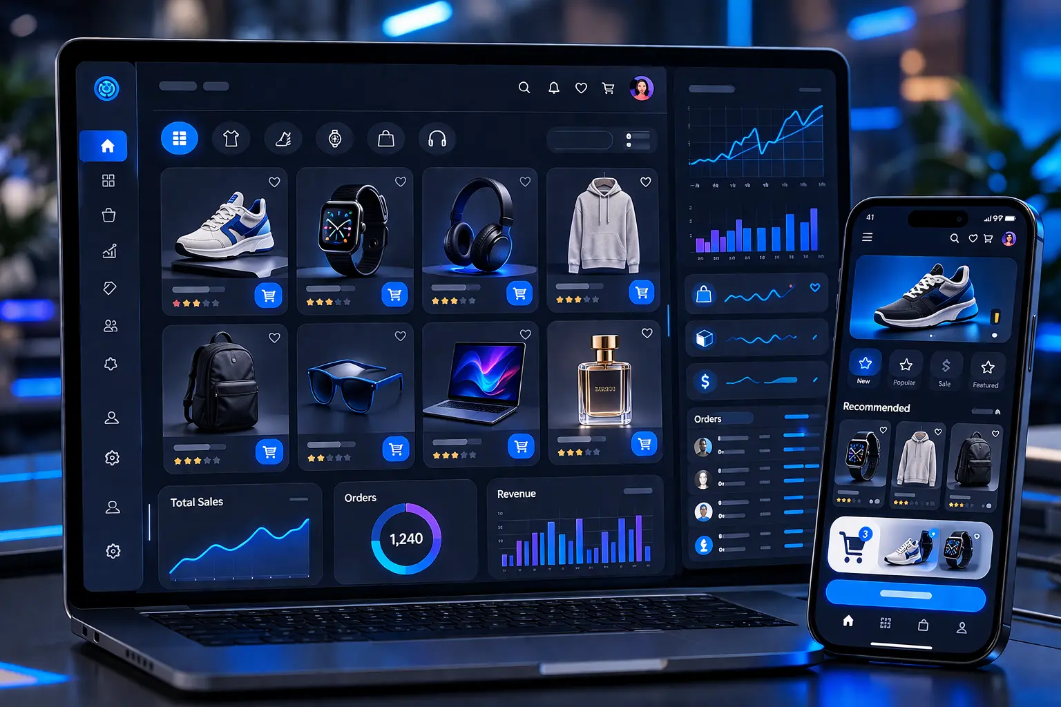 E-ticaret sitesi kurulumu için profesyonel online mağaza arayüz örneği