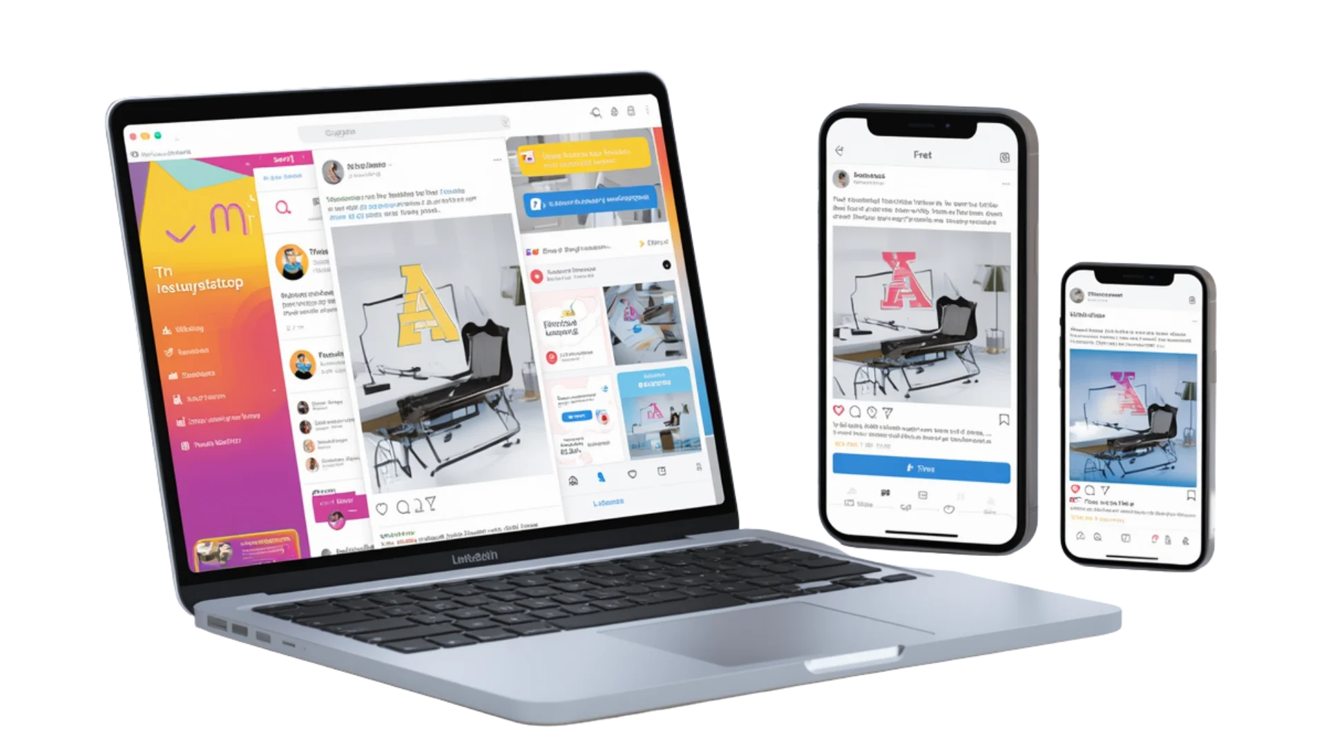 Sosyal medya içerik tasarımı için modern dijital paylaşım ve çok platformlu görünüm görseli