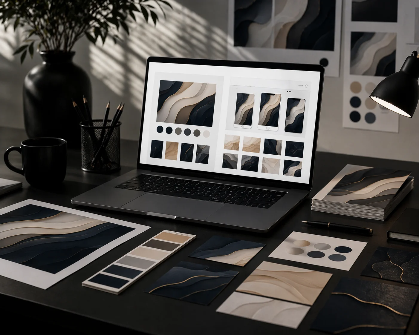 Sosyal medya tasarım sunumu, içerik sistemi ve profesyonel teslim süreci görseli