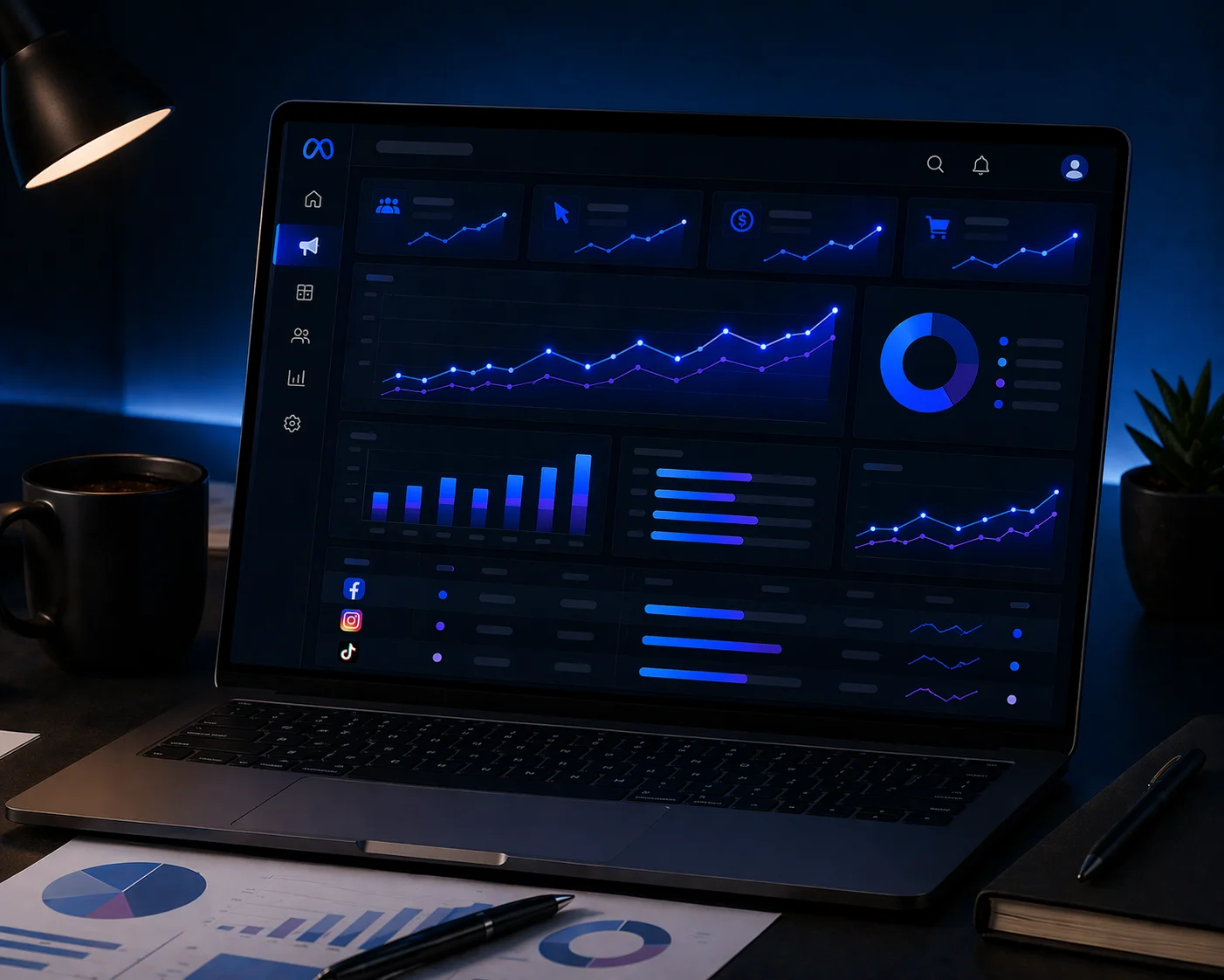 Sosyal medya reklam raporlama, analiz ve performans takip süreci görseli