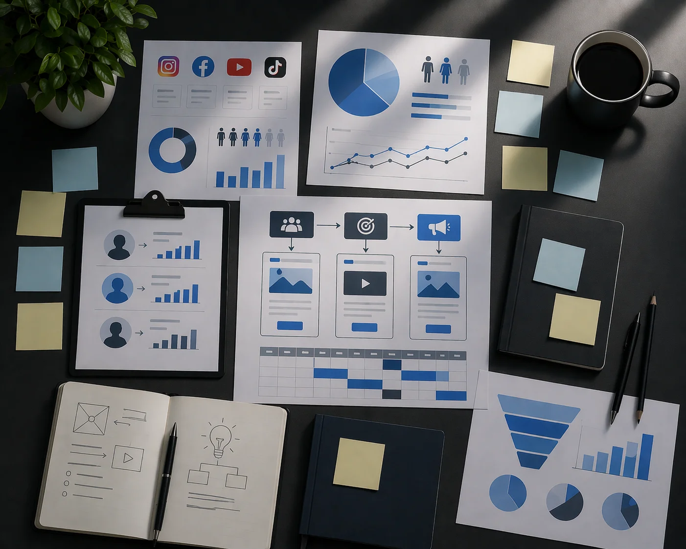 Sosyal medya reklam stratejisi, hedef kitle analizi ve kampanya planlaması görseli