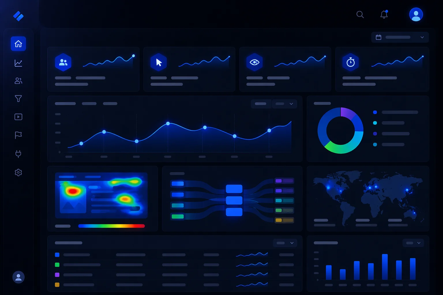 Trafik kaynakları, kullanıcı davranışları ve performans verisi analizi görseli